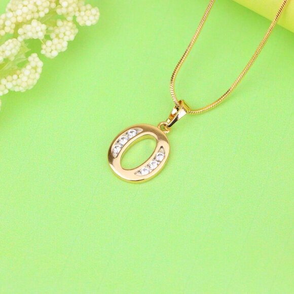 "Rose Gold Letter O Pendant with Crystals – 18K Gold Plated Charm, XPPT1364 - Picture 2 of 13